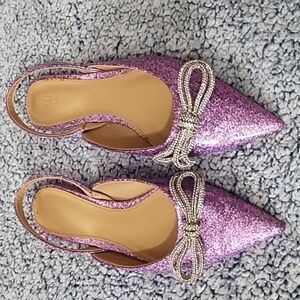 BARBIE Women’s sparkling bow pink glitter flats US 6